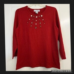 SagHarbor Red Sweater with Crystal Embellishments. NWT. Size S